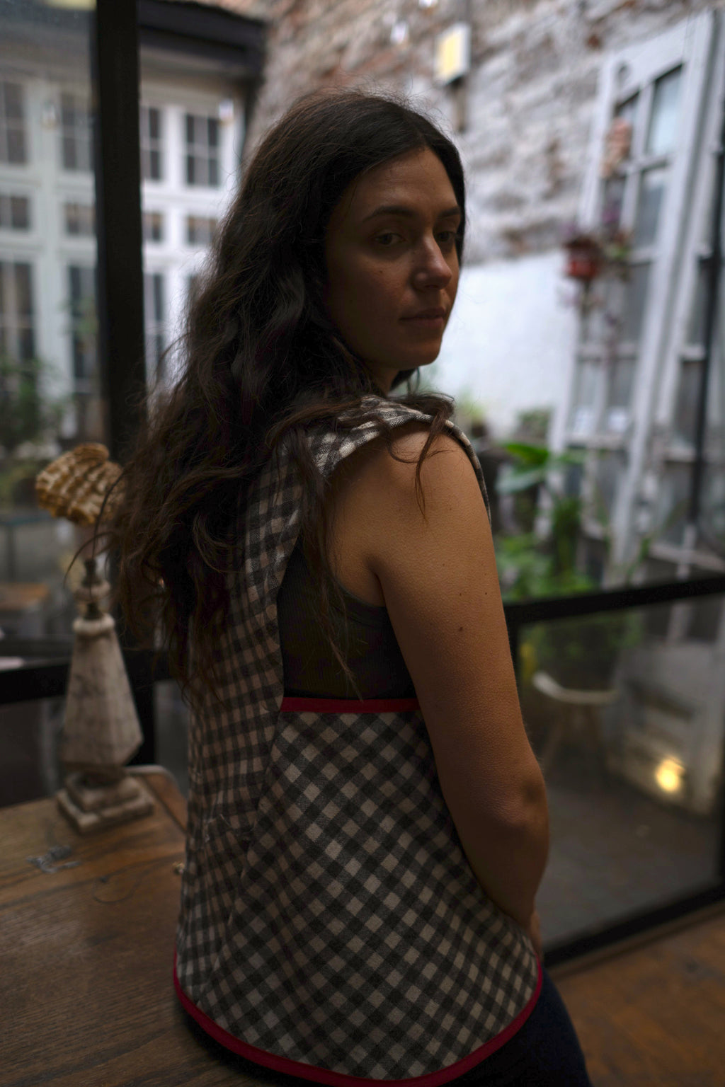 Sin mangas lana cuadrillé