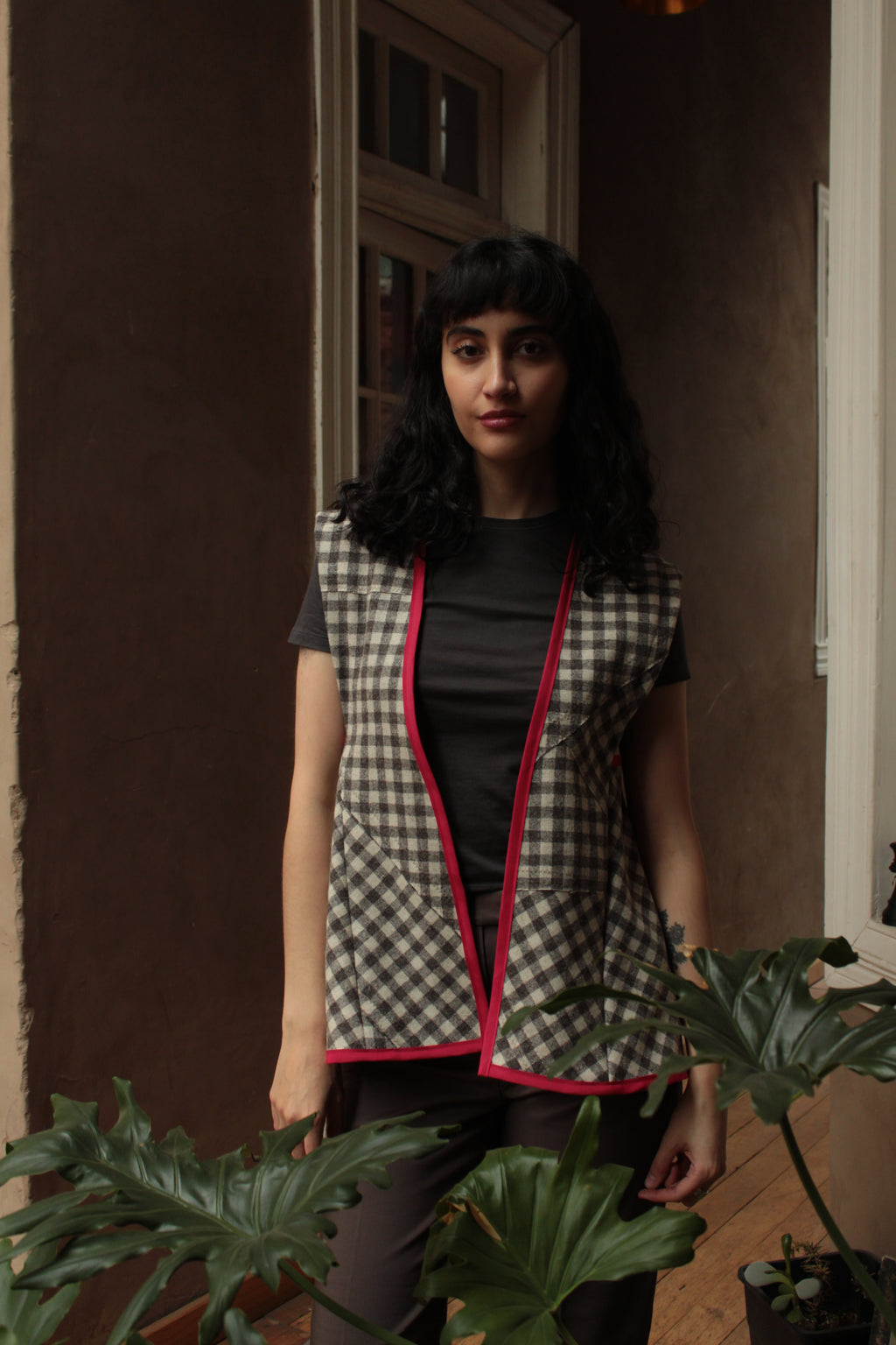 Sin mangas lana cuadrillé